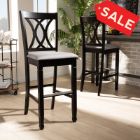 Baxton Studio RH316B-Grey/Dark Brown-BS Calista Modern and Contemporary Grey Fabric Upholstered and Espresso Brown Finished Wood 2-Piece Bar Stool Set